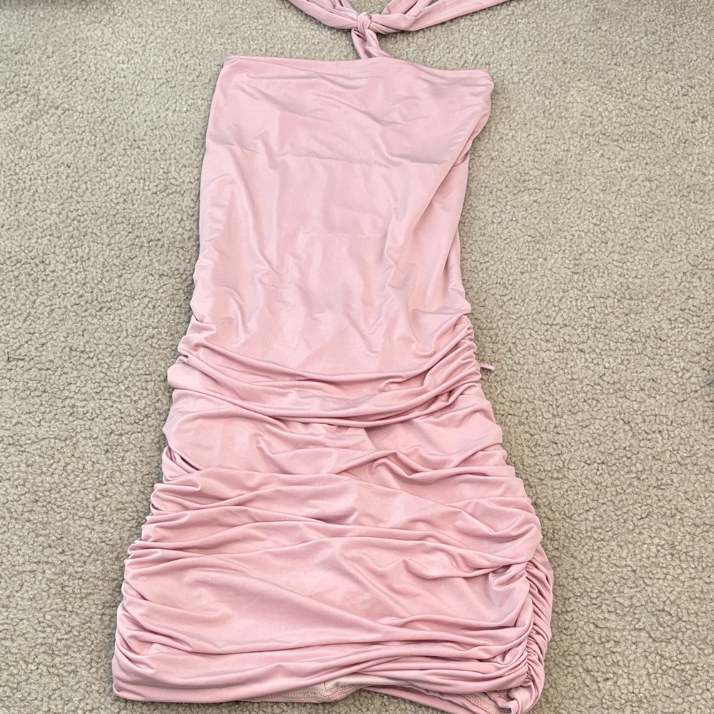 Lucy The Sky Pink Ruched Halter Dress